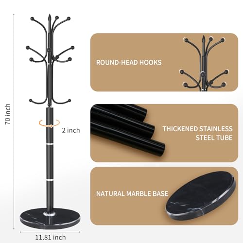 Modern Metal Coat Rack Stand with Natural Marble Base