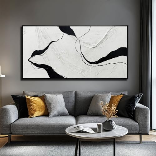 Large Green Flower Black and White Abstract Cow Canvas Wall Art Modern Botanical Animal Painting with Gold Textured Details Decorative Artwork for Living Room Bedroom Office Kitchen