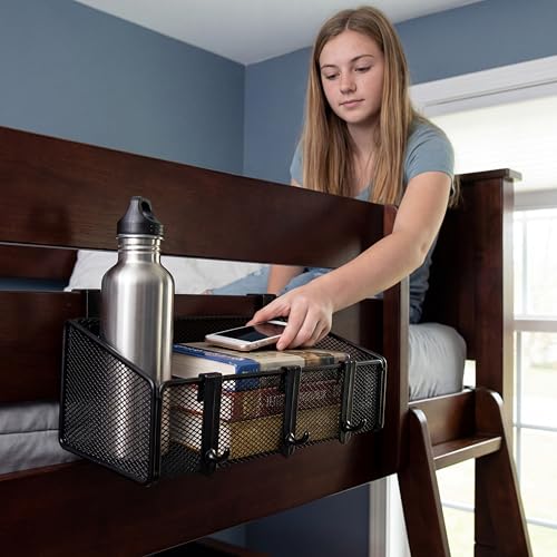Bedside Shelf for Bed & Bunk Bed Storage Basket Desk Partition Divider Hanging Organizer with 5 Different Size Hooks