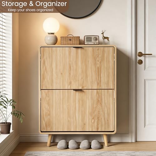 47" Fluted Large Shoe Cabinet with 4 Flip Drawers