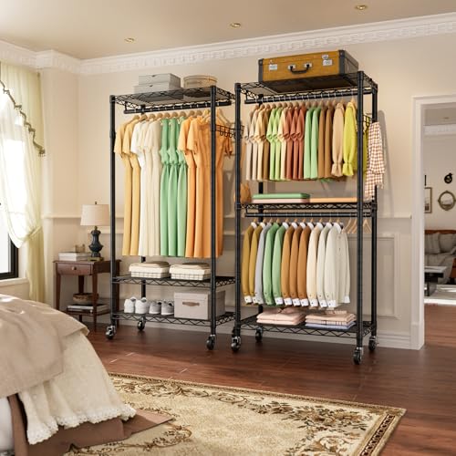 Heavy Duty Rolling Clothes Rack Wheels Portable Metal Garment Rack