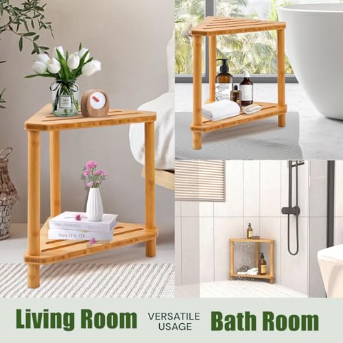 Bamboo Corner Caddy Shower Stool for Inside Shower Waterproof
