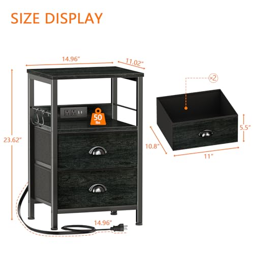 Nightstands Set of 2 with Charging Station