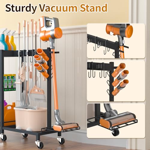 Broom Holder with Cleaning Supplies Organizer & Large Capacity