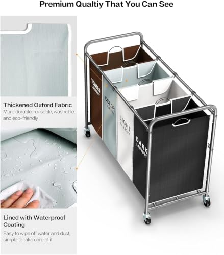 Laundry Hamper Sorter Cart with 4 Sections