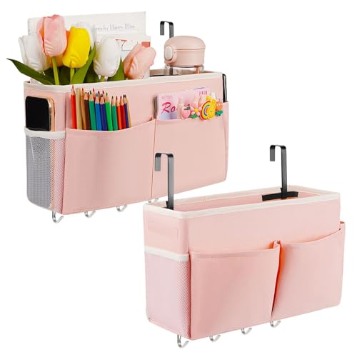 Bedside Storage Organizer 5 Pockets with 4 Hooks Hanging Storage Bag for Headboards