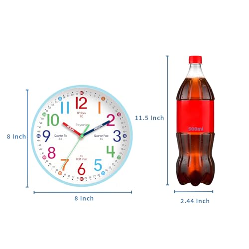 Wall Clock for Kids Learning to Tell Time Easily Clock Non Ticking Battery Operated Colorful Teaching Time Clock Decorative for Kids Room Classroom School