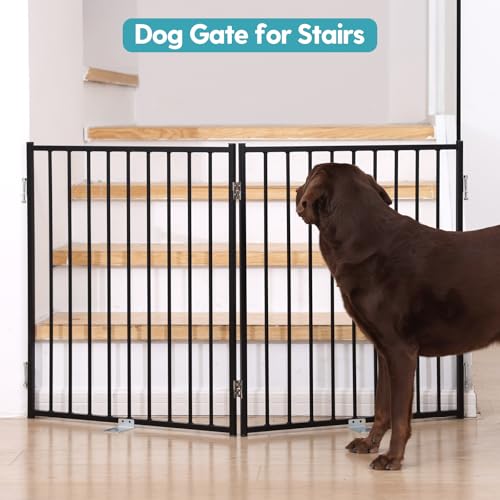 Freestanding Dog Gate with Door for Indoor & Outdoor