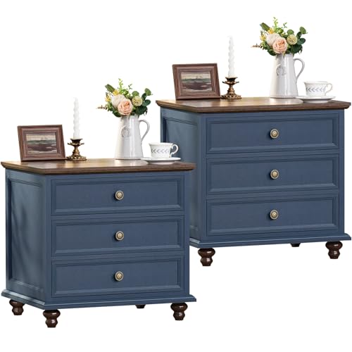Wide Wood Farmhouse Night Stand with Drawers