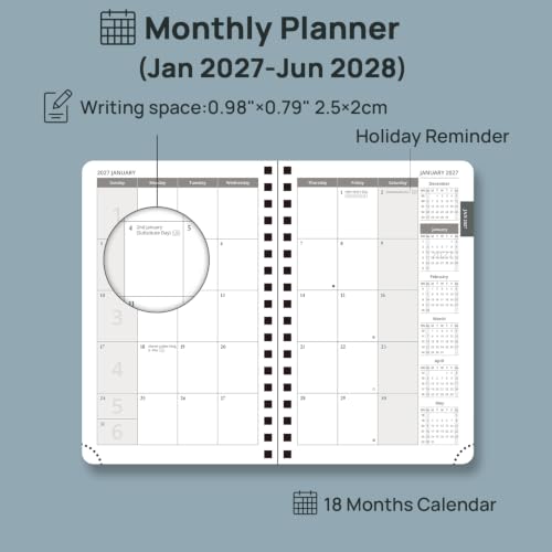 2026 2027 Monthly Planne 18 Month Calendar Agenda with Expense Tracker