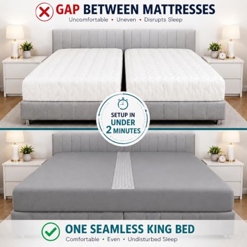 Split King Gap Filler for Adjustable Bed with Fitted Sheet