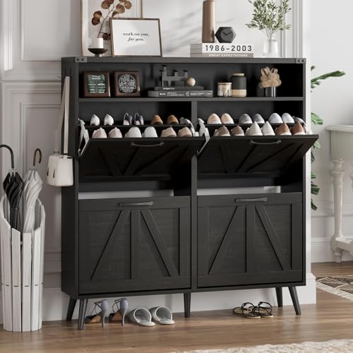 Shoe Cabinet with 2 Flip Drawers & Open Storage