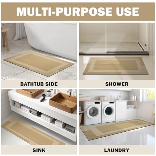 Non Slip Bath Mat Thin Bathroom Rugs Fit Under Door Quick Dry Super Absorbent Washable Bath Rug for Bathroom Floor Bathtub Shower Sink