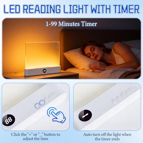 Book Light Rechargeable Clear LED Flat Reading Light with 3 Colors & Timer