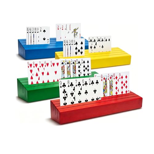 Wooden Card Holders for Playing Cards Holder Stand Wood Playing Card Holder for Kids Canasta Holder for Adults Seniors Card Deck Crowns Uno Games Set of 2