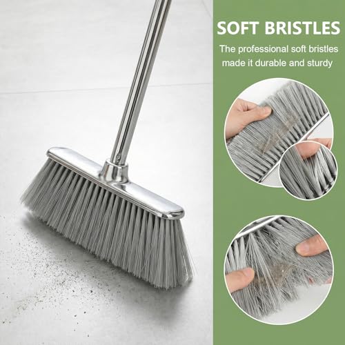 Indoor Soft Bristles Broom and Dustpan with Long Handle