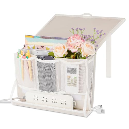 Bedside Caddy Bedside Storage Organizer Bedside Organizer with Power Strip Holder and 2 Adjustable Straps for Home Bunk Bed College Dorm Sofa