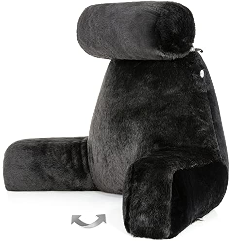 Adult Reading Sit Up Bed Rest Pillow for Bed with Arms & Neck Roll on Bungee Cord