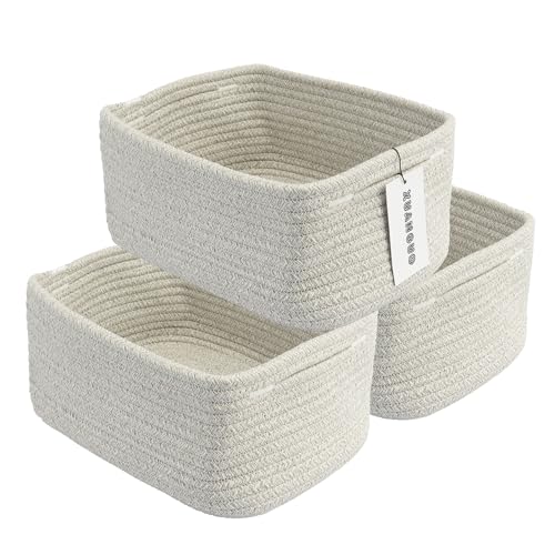 Small Woven Storage Baskets Decorative Rope Bins for Organizing Shelves