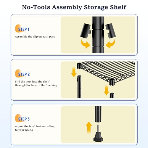 Metal Shelving Unit Adjustable Storage Shelves Wire Shelving Heavy Duty Garage Shelving Steel Wire Rack for Laundry Bathroom Kitchen Pantry Closet Garage Black