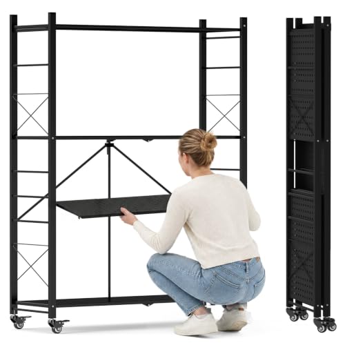 4 Tier Foldable Storage Shelves with Wheels