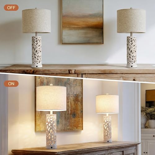 Bedside Table Lamps Set of 2 with Night Light & Top Light