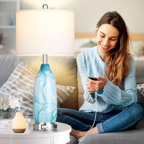 Glass Table Lamps Set of 2 White