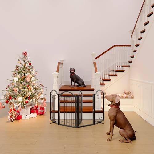 Metal No Assembly Freestanding Dog Gate with Door Walk Through