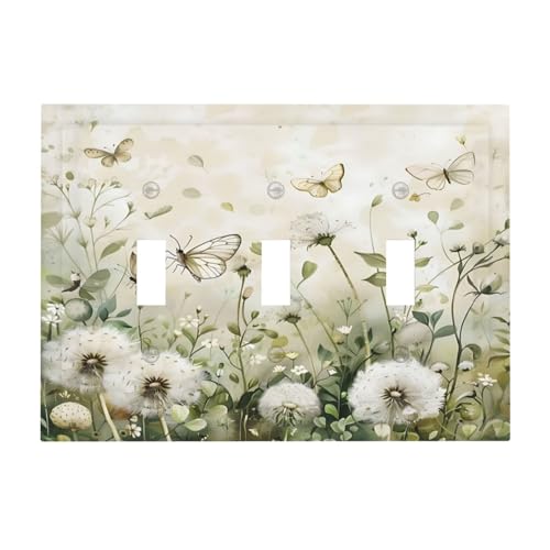 Blue Dandelion Vintage Floral Boho Flower Light Switch Cover Plate 1 Gang No Device Blank Electrical Wall Plates Faceplate Decorative Switch Plate Covers for Bedroom Living Room Home Decor