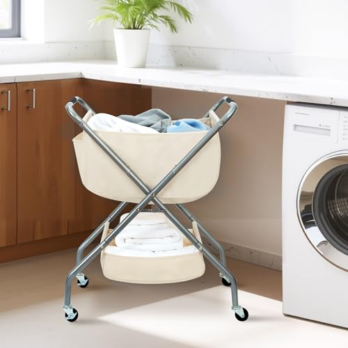 Collapsible Laundry Cart with Wheels Rolling Laundry Hamper Clothes Basket with Wheels