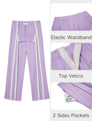 Tear Away Pants for Women Side Slit Snap Sweatpants Loose Fit Post Surgery Casual Adaptive Clothing with Pockets