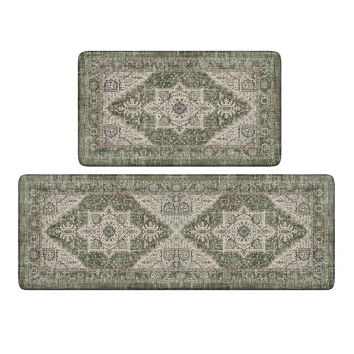KIMDOE Boho Kitchen Rugs and Mats 2PCS Cushioned Anti Fatigue Kitchen Mat Non