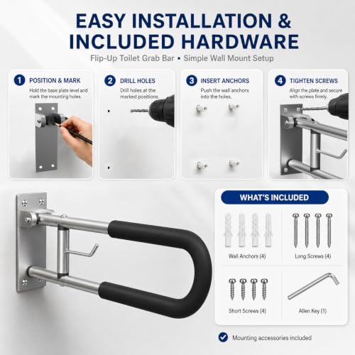 Foldable Toilet Grab Bar with Paper Holder