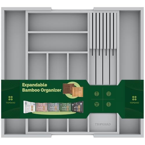 Expandable Bamboo Silverware Organizer with Knife Block