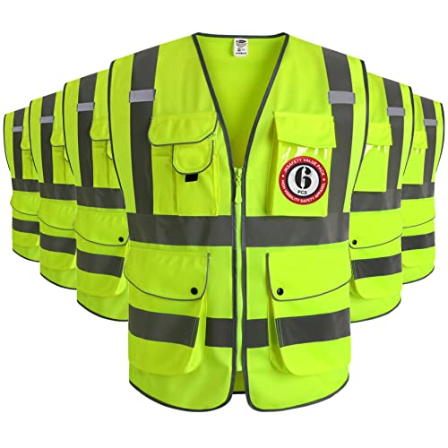 9 Pockets Class 2 High Visibility Zipper Front Safety Vest With Reflective Strips Meets ANSI
