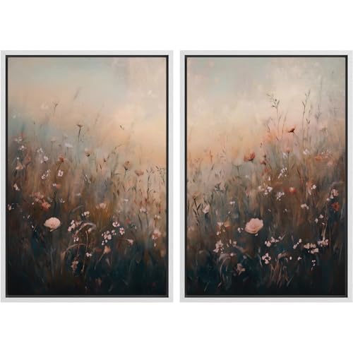 Framed Canvas Print Wall Art White Heron Pair in Marsh Coastal Illustrations Modern Art Decorative Bohemian Colorful for Living Room