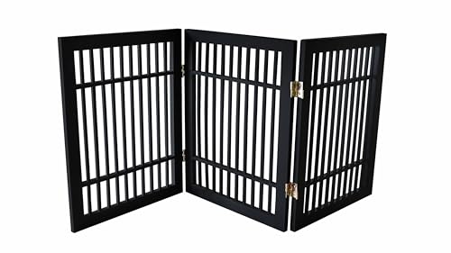 Pet Dog Gate Strong and Durable Freestanding Folding Acacia Hardwood Portable Wooden Fence Indoors or Outdoors by Urnporium