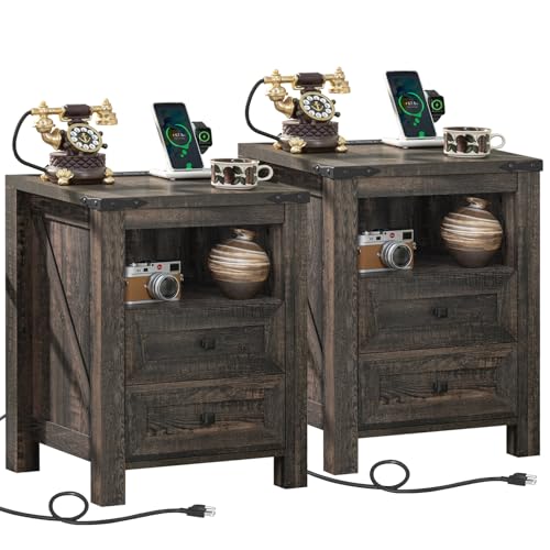 Farmhouse Nightstand with Charging Station and USB Port
