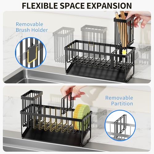 Kitchen Sink Caddy Organzier with High Brush Holder