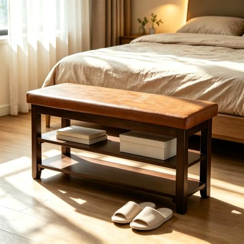 40" Shoe Bench with Leather Cushion