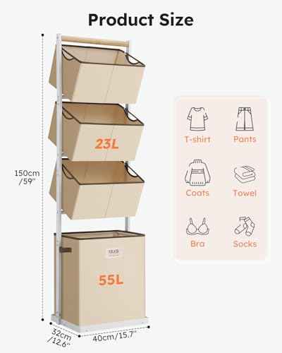 4 Tier Laundry Hamper Sorter Vertical Laundry Basket for Small Space