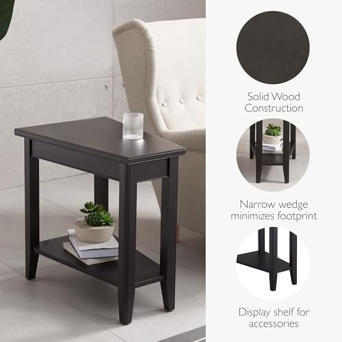 Laurent Solid Wood Recliner Wedge End Side Table with Shelf