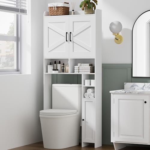 Over The Toilet Storage Cabinet with 2 Door and Toilet Paper Holder Stand