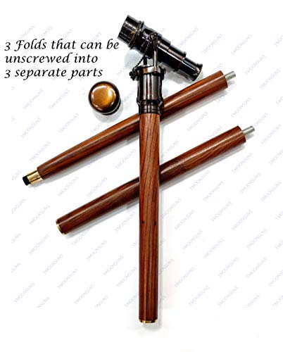 s Brass Walking Stick Vintage Handle Victorian Telescope Head Foldable Steampunk Accessories Wooden Walking Stick Cane for Men and Women
