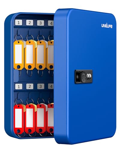 28 Key Steel Key Cabinet with Combination Lock Wall Mounted Key Organizer with Resettable Code Black Digital Security Box with Hooks and Large Key Tag Labels Identifiers in 5 Assorted Colors