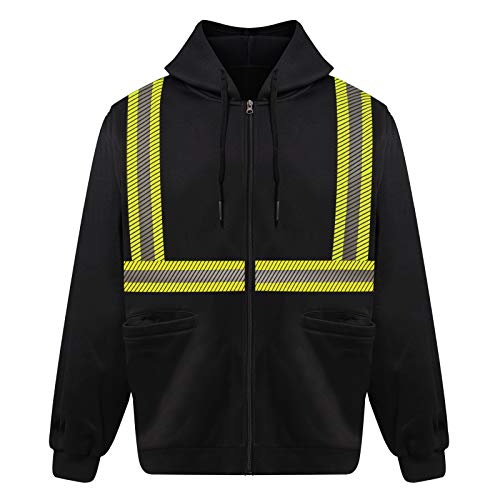 High Visibility Reflective Safety Hoodie Jacket With Removable Sleeves Hi Vis Outdoor Protective Workwear Unisex