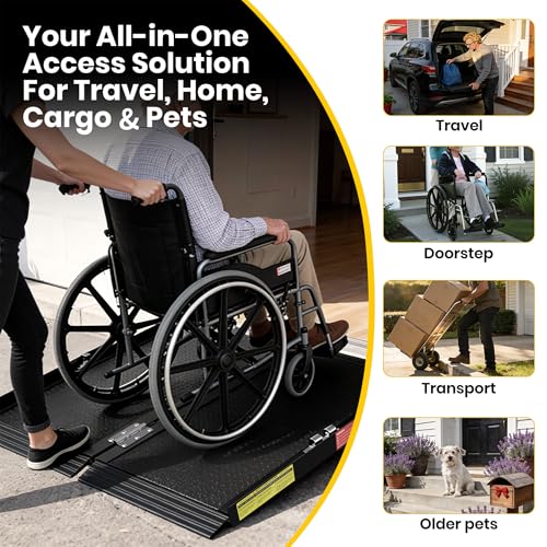 Folding Handicap Wheelchair Ramp with Support Legs for Doorways