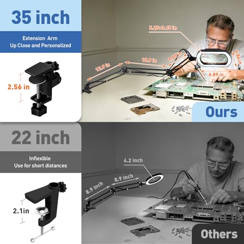 12X Ultra Long Magnifying Glass with Light and Clamp