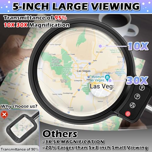 30X 10X Large Floor Magnifying Glass with Light and Stand