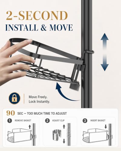 Rustproof Corner Shower Caddy Tension Pole for Bathroom Organizers